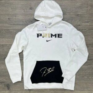 Nike Pullover Hoodie Deion Sanders Prime Sz Large Men White 2.0 Club Fleece Logo